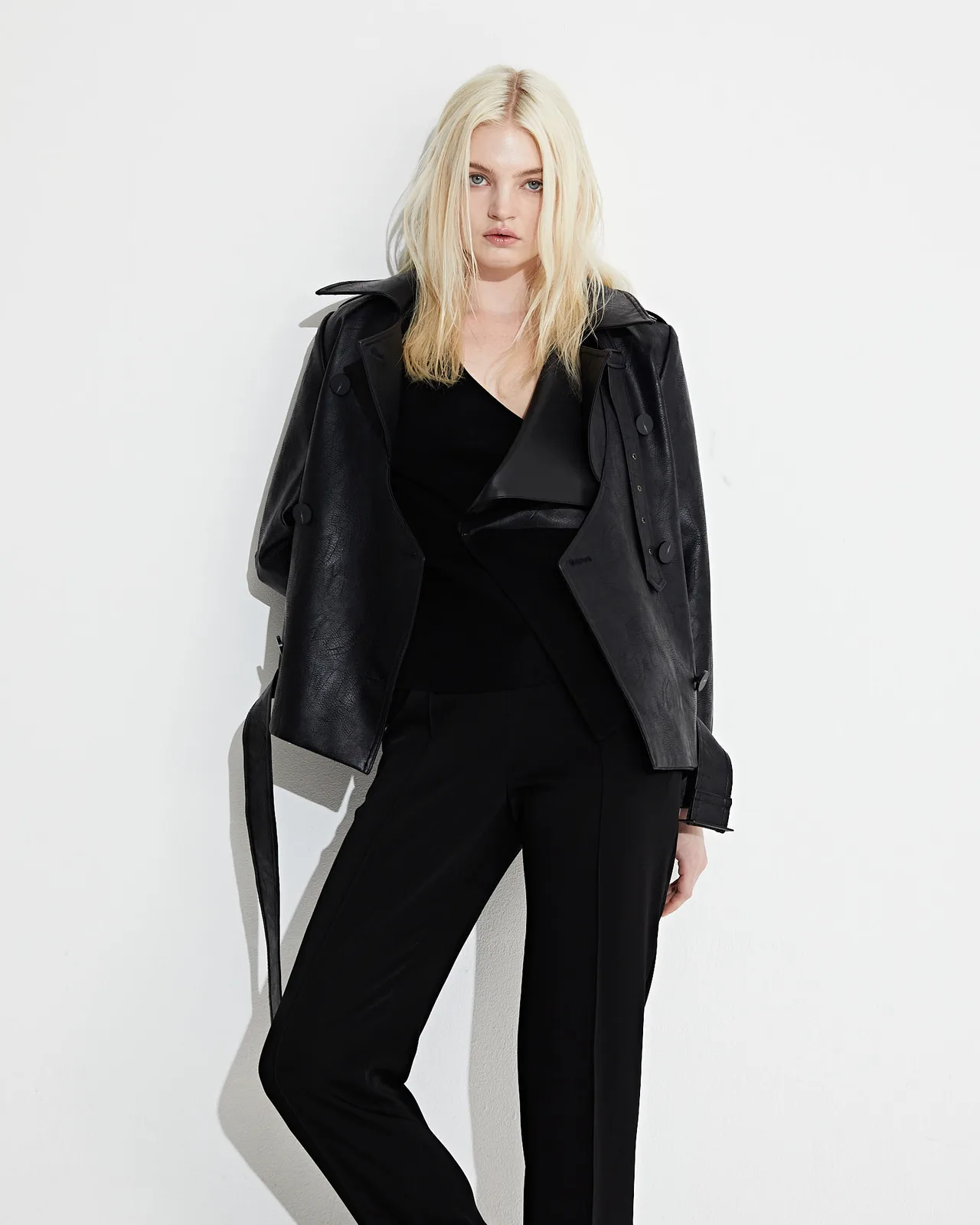 Half Leather Trench Jaket