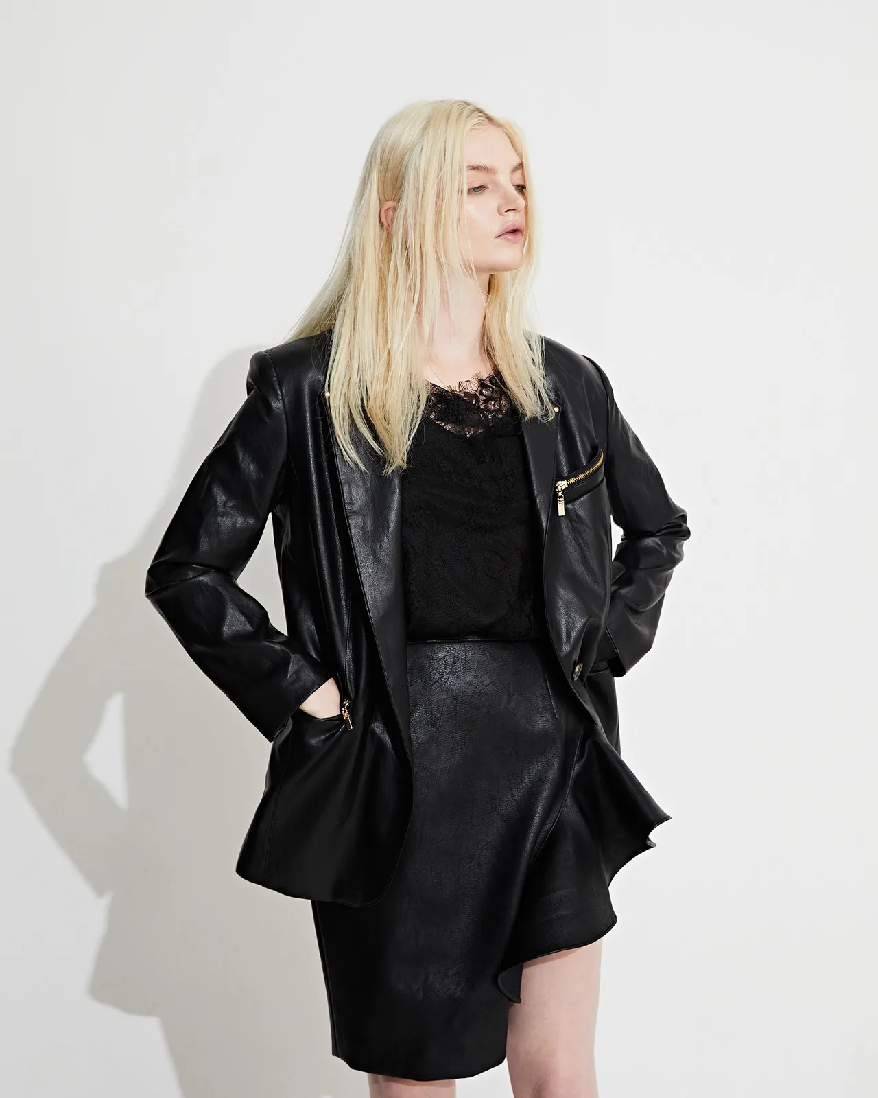 Zip-Detail Leather Jaket