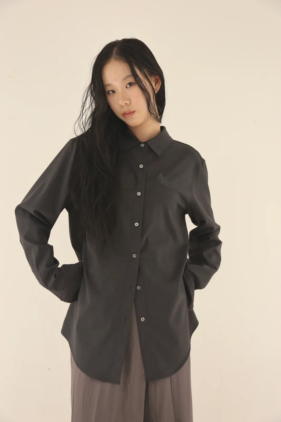 Pearl Embroidered Long Shirt