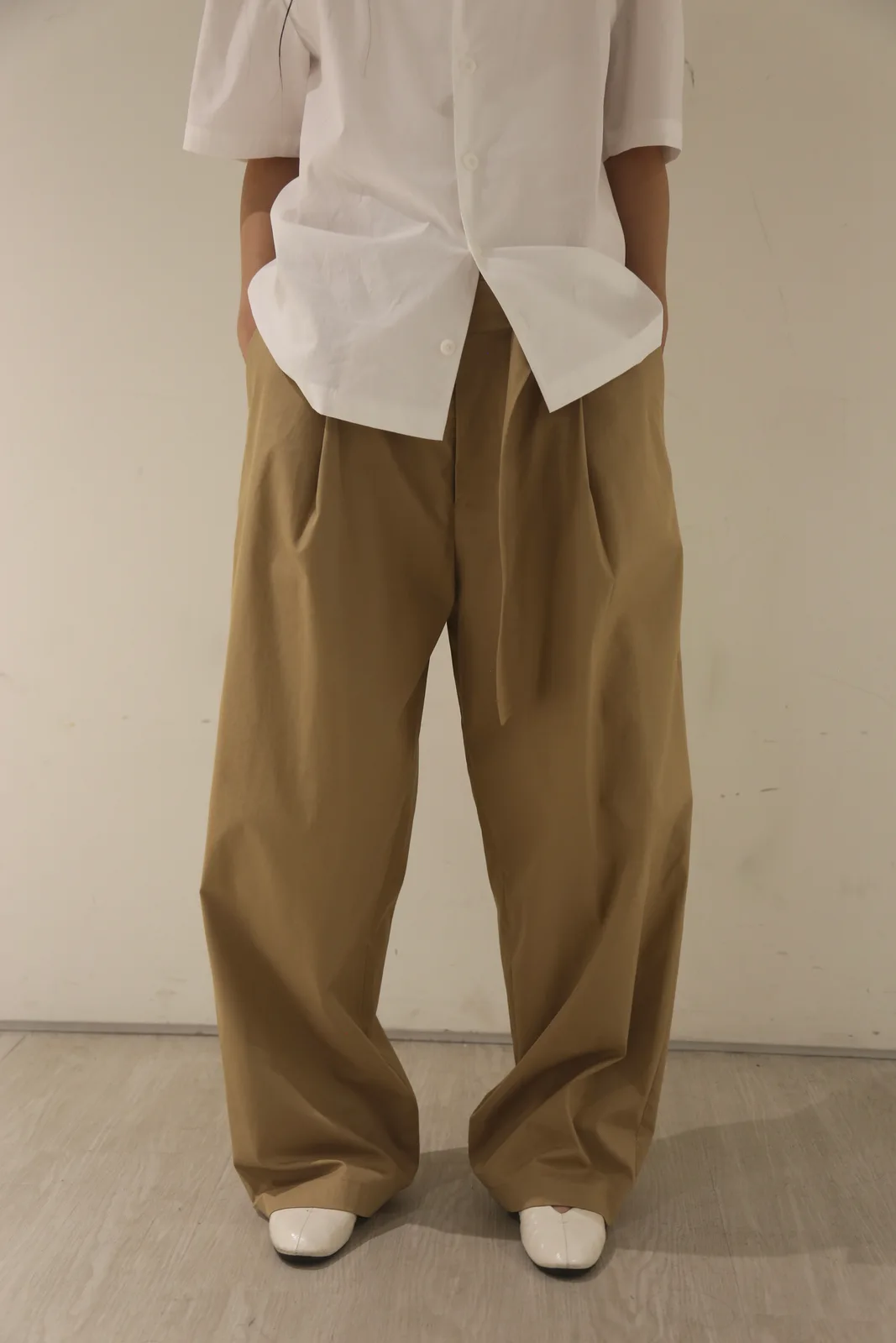 Structured Tie-Waist Wide Pants