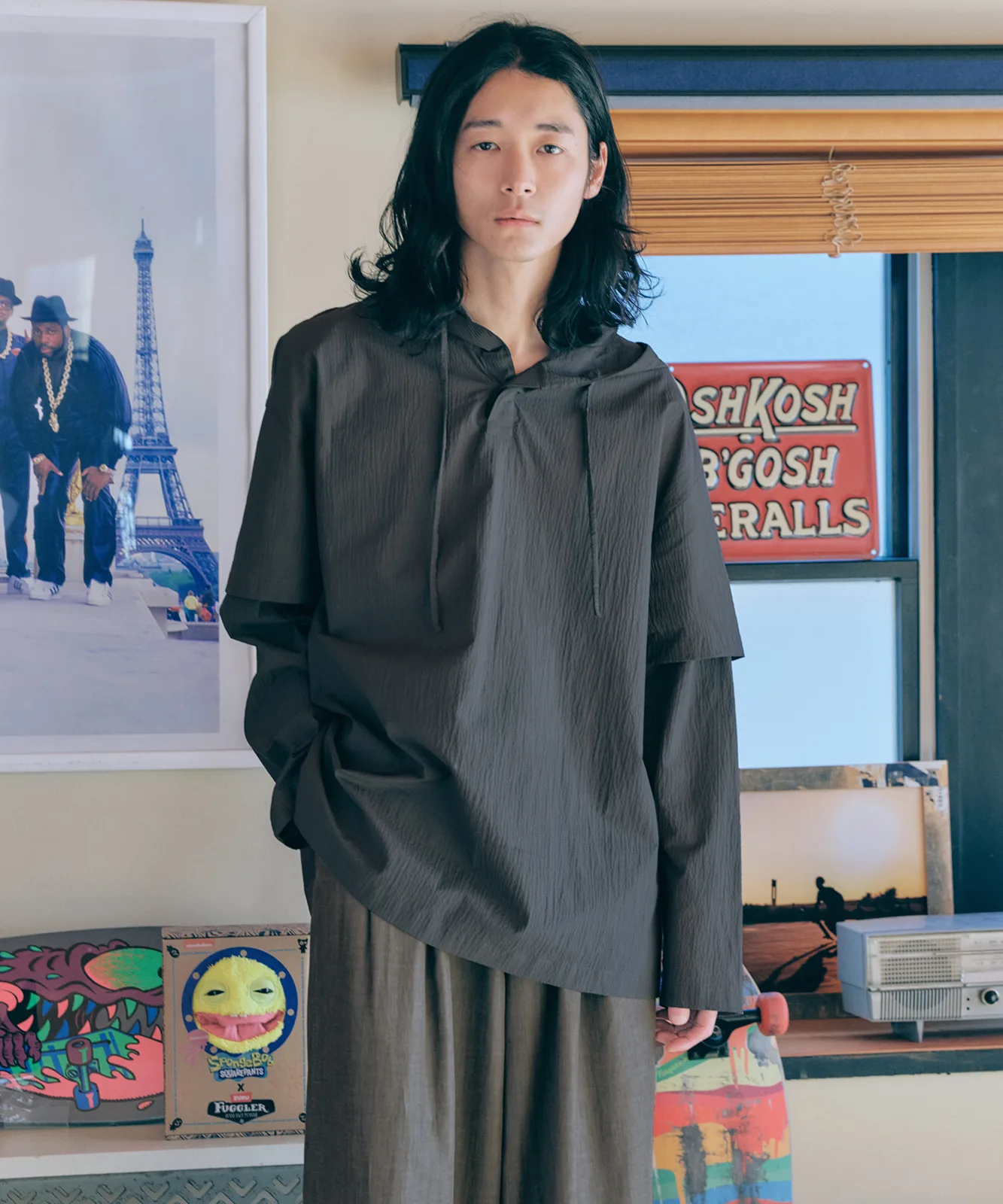 unisex layered effect hood t