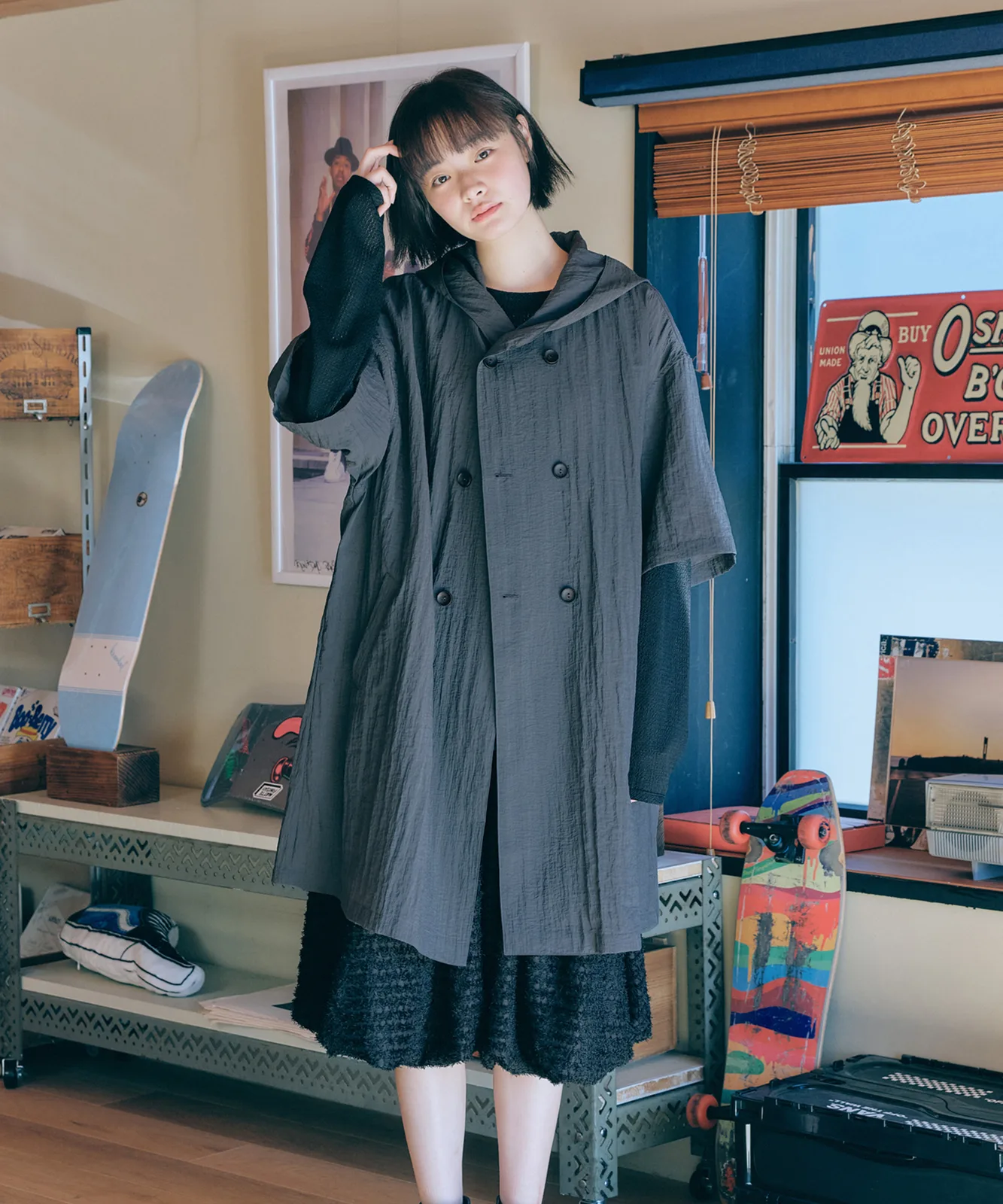 unisex sheer double hood coat