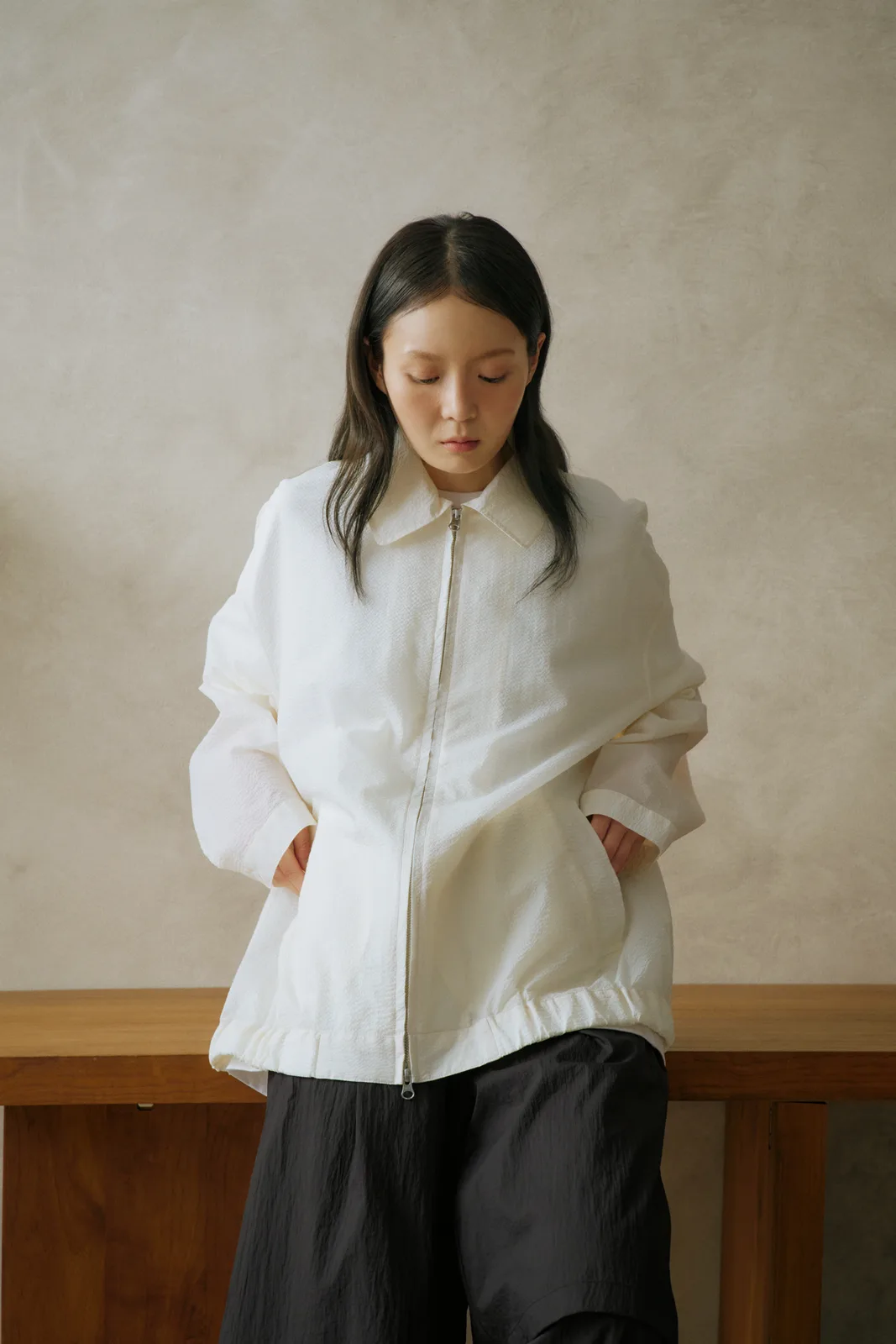 unisex seethrough blouson